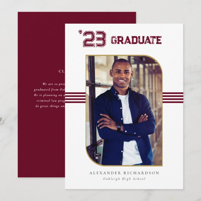 Anúncio Varsity Letterman | Foto para Graduação Vermelha e (Frente/Verso)