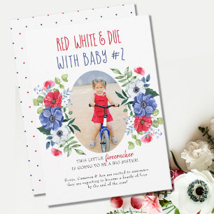 Anúncio Vermelho Branco e Devido Bebê Número 2 Floral Grav
