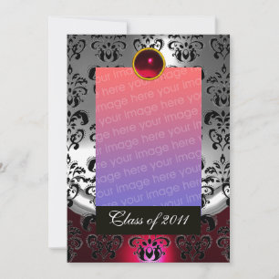 ANÚNCIO VERMELHO PRATA,MONOGRAMA DE GRADUAÇÃO DE DAMASK 