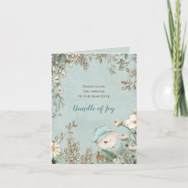 Anúncio Vintage Cute Bear Foto Florals Green Boy Birth