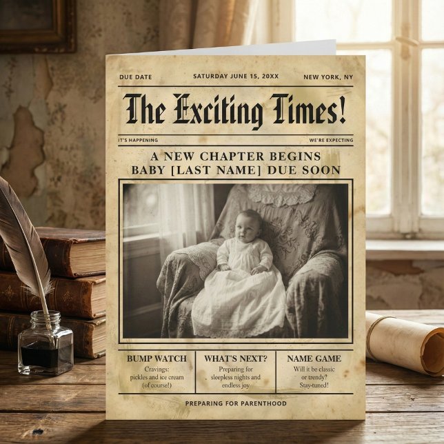 Anúncio vintage gold Newspaper Pregnancy Announcement (Criador carregado)