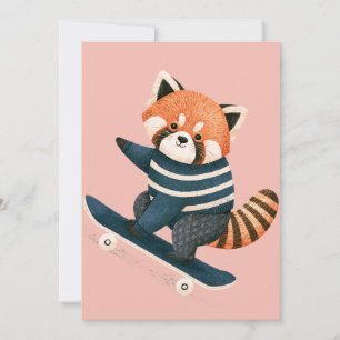 Anúncio Vintage Panda Vermelho Fofo Esquilo Patinando