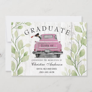 Anúncio Vintage Pink Truck Rustic Greenery 2021 Graduaçã