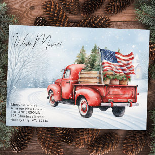 Anúncio Vintage Red Truck Patriotic US Flag Holiday Moving