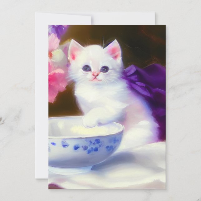 Anúncio Vintage White Kitten com Fita Roxa (Frente)