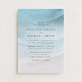 Anúncio Watercolor Blue Coastal Beach Wedding Invitation