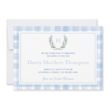 Watercolor Blue Gingham Laurel Crest