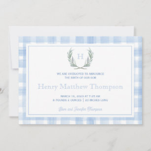 Anúncio Watercolor Blue Gingham Laurel Crest