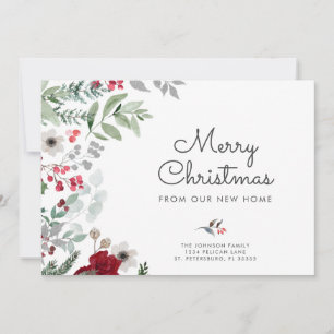 Anúncio Watercolor Christmas Botanical Floral New Address
