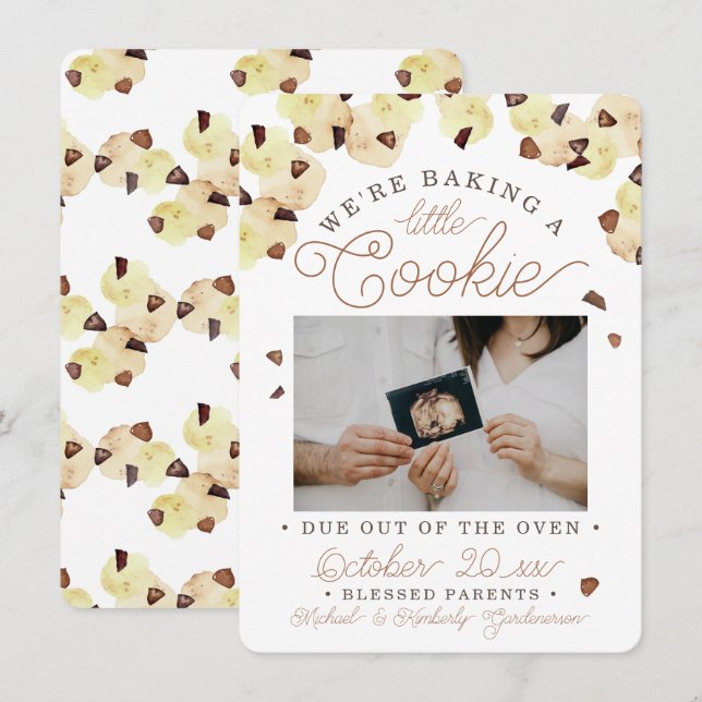 Anúncio Watercolor Cookie Pregnancy Photo Announcement (Frente/Verso)