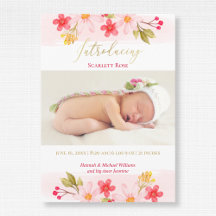 Watercolor Floral Pink Baby Girl Foto Birth