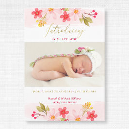 Anúncio Watercolor Floral Pink Baby Girl Foto Birth