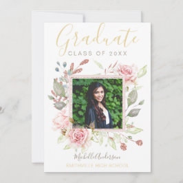Anúncio Watercolor Floral Rosa Rosa Dourada Graduação Foto