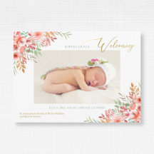 Watercolor Flowers Pink Baby Girl Foto Birth