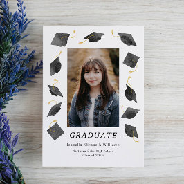 Anúncio Watercolor Graduation Caps Grad Announcement Card