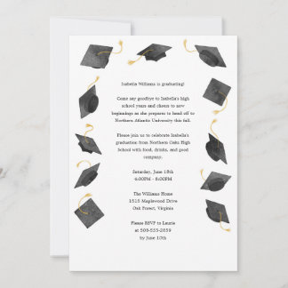 Anúncio Watercolor Graduation Caps Grad Party Invitation