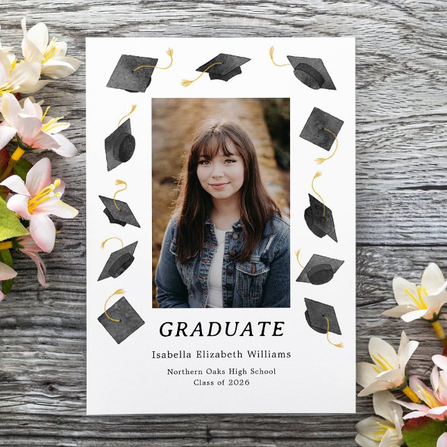 Anúncio Watercolor Graduation Caps Multiple Photo Grad (Criador carregado)