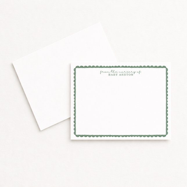 Anúncio Watercolor Green Scalloped Nursery Note Card (Criador carregado)