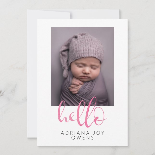 Anúncio Watercolor Hello Pink Script Photo Collage Baby (Frente)