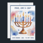 Anúncio Watercolor Menorah Happy Hanukkah<br><div class="desc">Itens temáticos de Feriado de Aquarelas Envie seus desejos com este Cartão de Feriado que contém um Chanucá Feliz e Incrível</div>