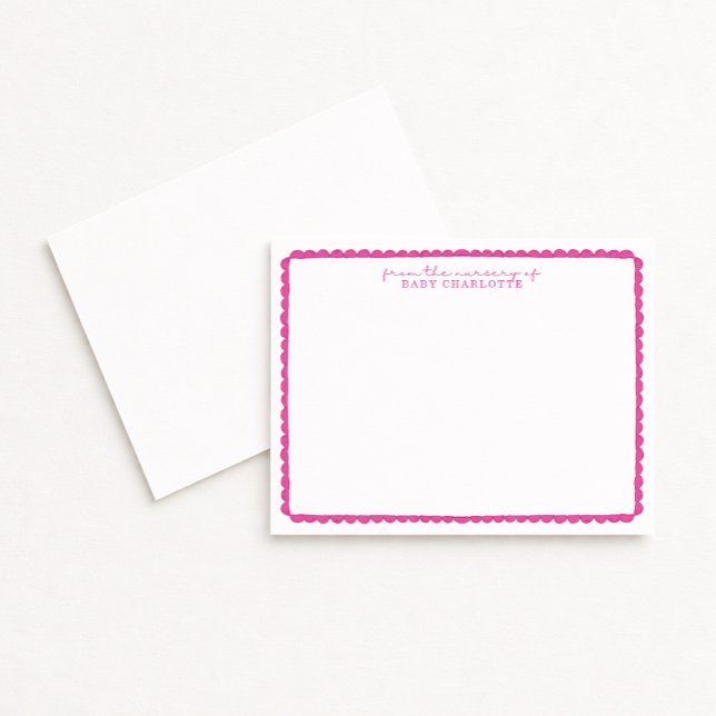Anúncio Watercolor Pink Scalloped Nursery Note Card (Criador carregado)