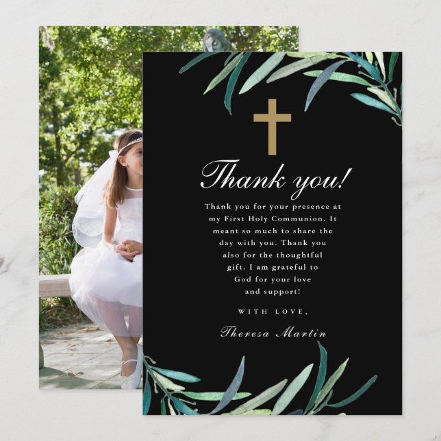 Anúncio Watercolor Primeira Foto Sagrada Comunhão Obrigado (Frente/Verso)