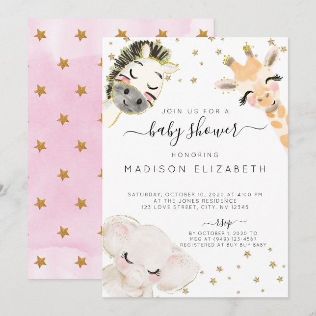 Anúncio Watercolor Safari Animal Chá de fraldas Invent (Frente/Verso)