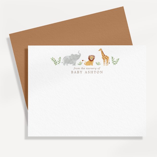 Anúncio Watercolor Safari Animals Nursery Note Card (Criador carregado)