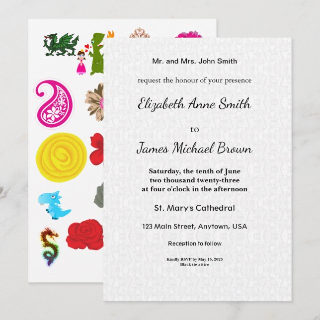 Anúncio Wedding Invitation Card Elegant Script Floral (Frente/Verso)