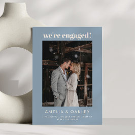 Anúncio We're Engaged Minimalist Elegant Photo Dusty Blue