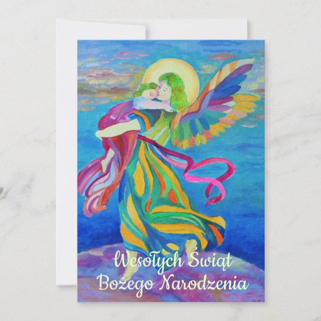 Anúncio Wesołych świąt Natal Religioso Angel Polonês (Frente)