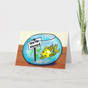Anúncio We've Moved funny cute goldfish fish tank cartoon