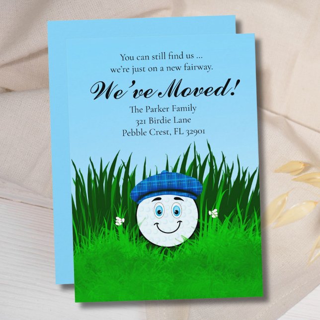 Anúncio We've Moved Funny Golf Ball in Rough Personalized (Criador carregado)