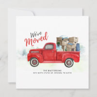 Weve Moved Watercolor Red Truck Novo Endereço em M