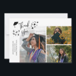 Anúncio White Hand Written Thank You Multi Photo<br><div class="desc">Modern and whimsical graduation announcement photo card featuring 3 photos on the front and 1 on the back. The text says "Thank You" with twinkling stars. Add the graduate's name,  information,  and message to personalize this card. White.</div>