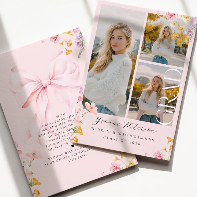 Anúncio Wildflower & Bow Graduation Announcement (Criador carregado)