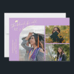 Anúncio Wisteria Graduate She Believed Multi Photo<br><div class="desc">Modern and whimsical graduation announcement photo card featuring 3 photos on the front and 1 on the back. The text says "She believed she could so she did" with twinkling stars. Add the graduate's name,  information,  and message to personalize this card. Wisteria.</div>