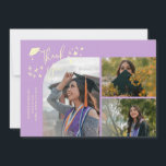 Anúncio Wisteria Hand Written Thank You Multi Photo<br><div class="desc">Modern and whimsical graduation announcement photo card featuring 3 photos on the front and 1 on the back. The text says "Thank You" with twinkling stars. Add the graduate's name,  information,  and message to personalize this card. Wisteria.</div>