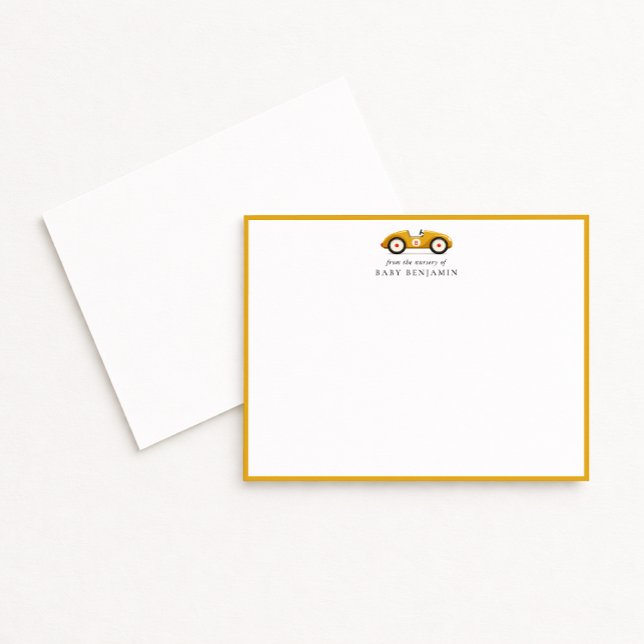 Anúncio Yellow Retro Car Nursery Note Card (Criador carregado)