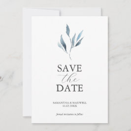 Anúncios de Casamento Azul Dusty Folhas de Aquarel