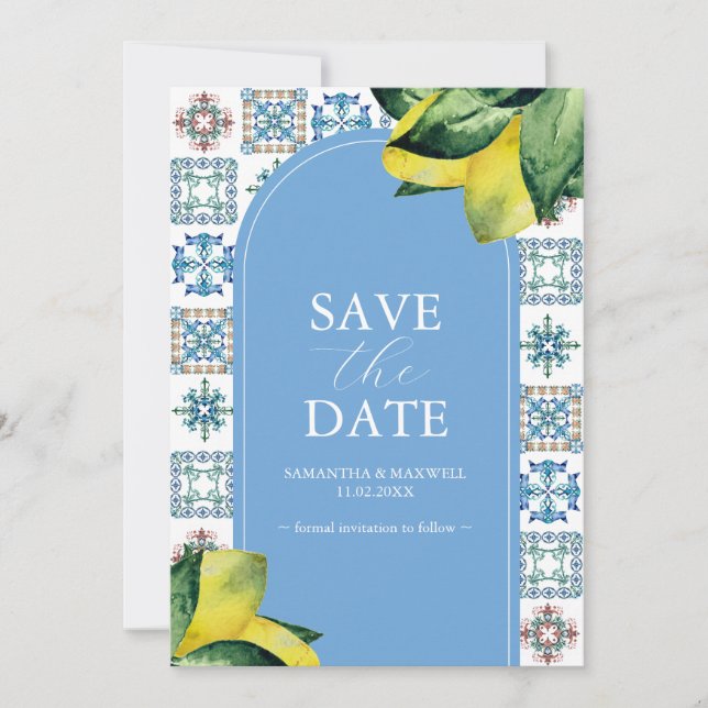 Anúncios de Casamento Limão Azul e Amarelo Amalfi (Frente)