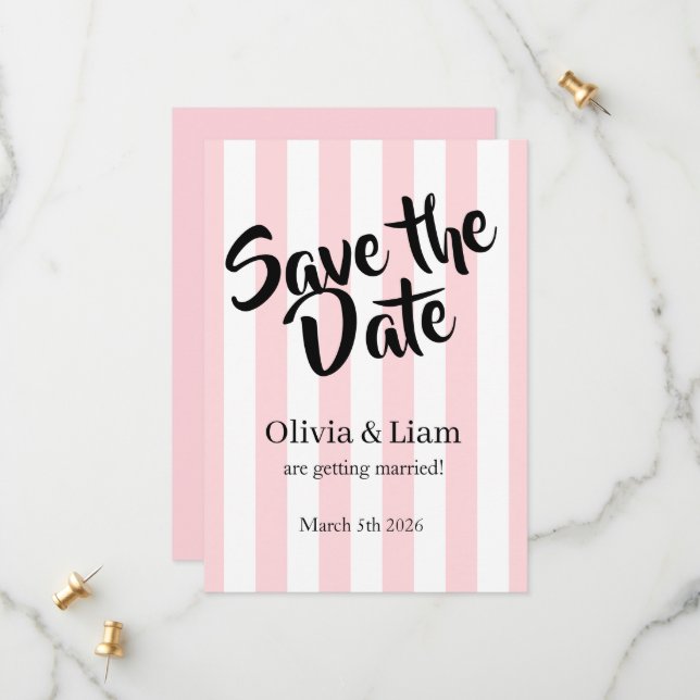 Anúncios de Casamento Save the Date! Faixa Rosa (Frente/Verso In Situ)