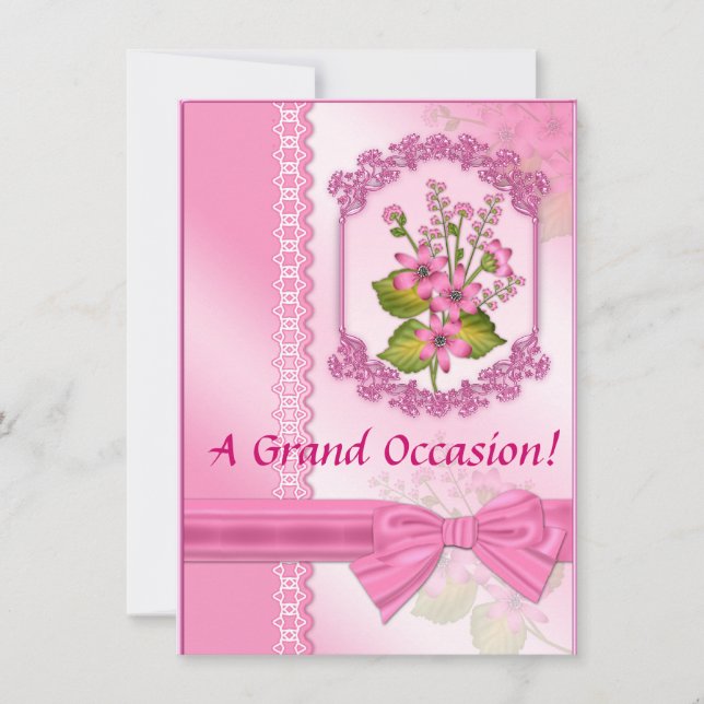 Anúncios de Convites de Aniversário Floral Rosa (Frente)