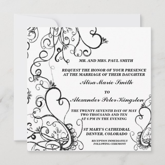 Anúncios de convites de Casamento Branco Preto (Frente)