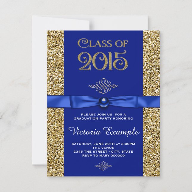 Anúncios de Formatura em Azul Real e Dourado (Frente)