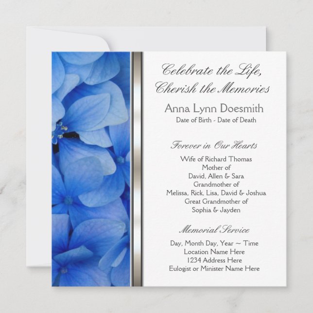 Anúncios de Funeral de Hortênsia Azul (Frente)