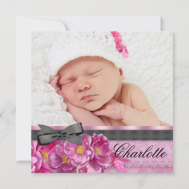 Anúncios de nascimento de Foto Preta Rosa Rosa Ros (Frente)