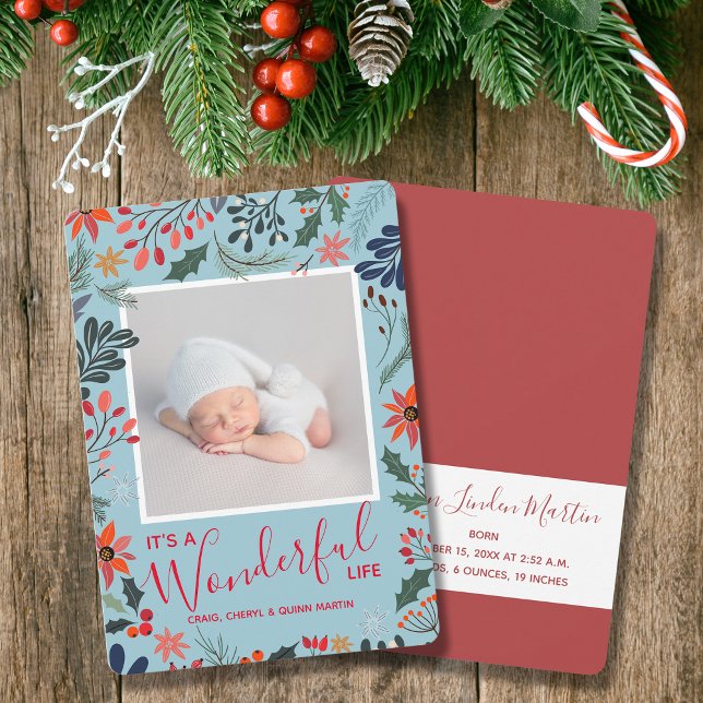 Anúncios de Natal das Flores de inverno Foto de Na (Winter Flowers Christmas Photo Birth Announcements)