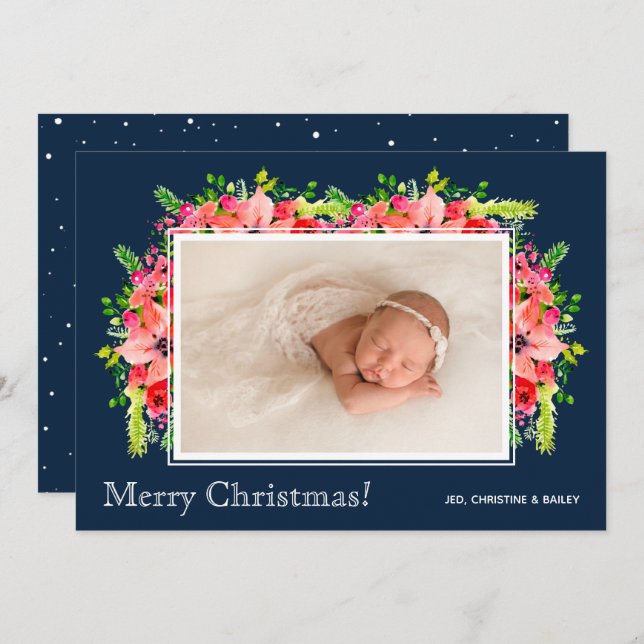 Anúncios de Natal em Poinsettias Foto de Nasciment (Frente/Verso)