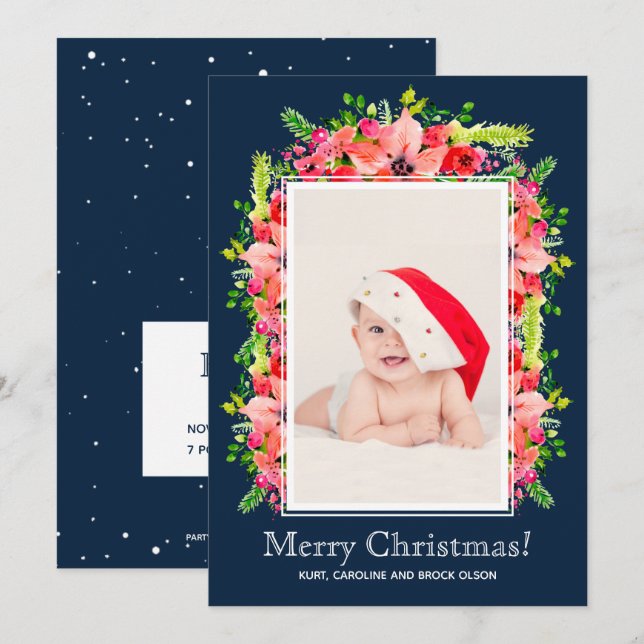 Anúncios de Natal em Poinsettias Foto de Nasciment (Frente/Verso)